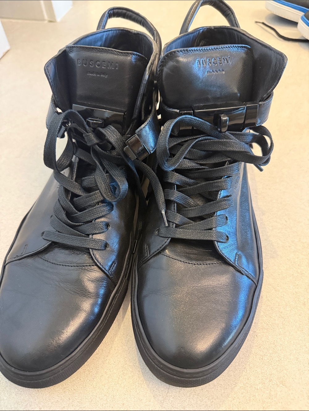 Buscemi Black Leather High-Top Sneakers with Strap